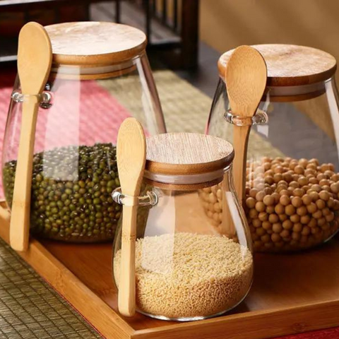 Narsati Bamboo Glass™ – Tarro Hermético con Cuchara Integrada