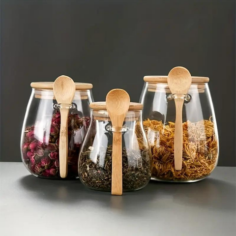 Narsati Bamboo Glass™ – Tarro Hermético con Cuchara Integrada