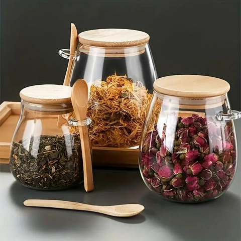Narsati Bamboo Glass™ – Tarro Hermético con Cuchara Integrada
