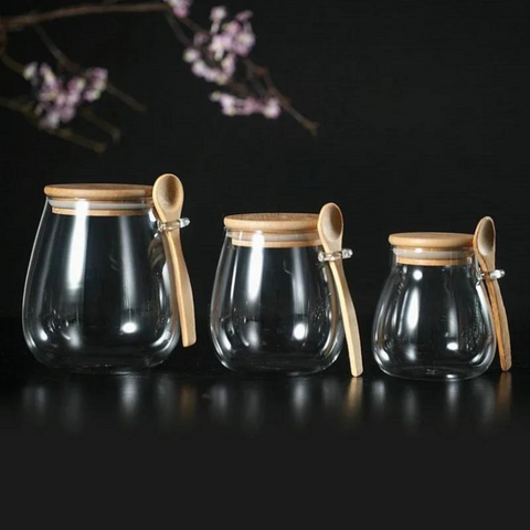 Narsati Bamboo Glass™ – Tarro Hermético con Cuchara Integrada